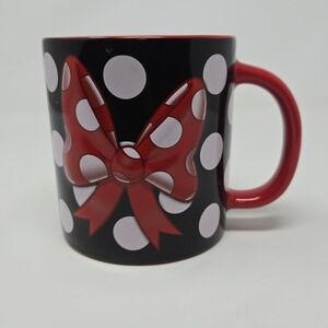 Disney Parks Signature Minnie Mouse Polka Dot 3D Bow Ceramic Coffee Tea Mug